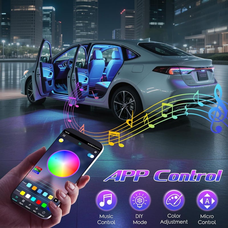Winzwon Led Lights for Car Accessories Interior, Christmas Stocking Stuffers White Elephant Gifts for Men Women Adults, APP Control with USB Port Color Change Lights for Truck Decor 2 Pack - Image 3