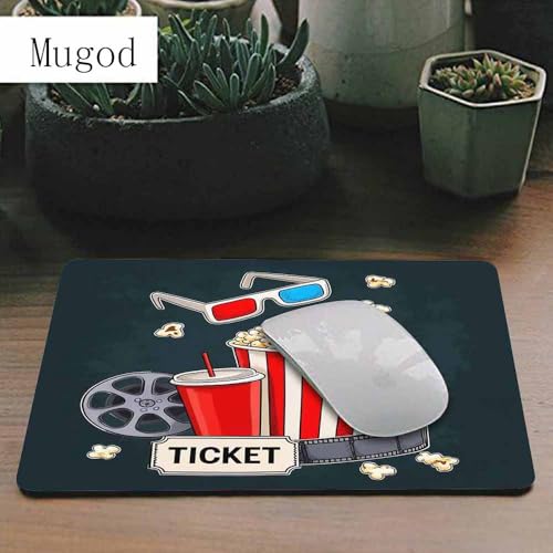 Mugod Cinema Mouse Pad Popcorn Beverages with Straw Ticket Film Strip 3D Color Glasses Mouse Mat Non-Slip Rubber Base Mousepad for Computer Laptop PC Gaming Working Office & Home 9.5x7.9 Inch - Image 2