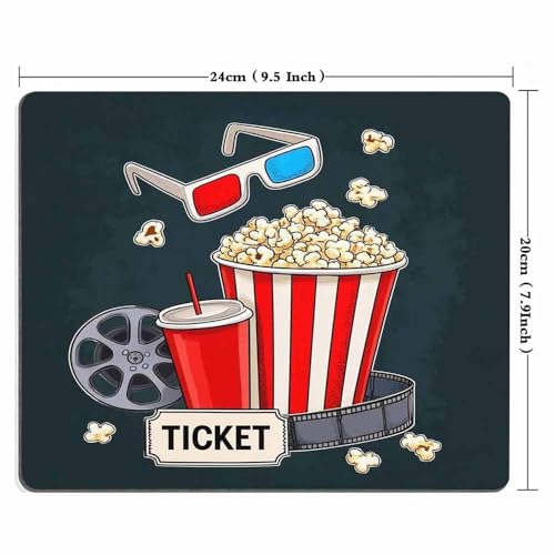 Mugod Cinema Mouse Pad Popcorn Beverages with Straw Ticket Film Strip 3D Color Glasses Mouse Mat Non-Slip Rubber Base Mousepad for Computer Laptop PC Gaming Working Office & Home 9.5x7.9 Inch - Image 4