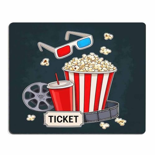 Mugod Cinema Mouse Pad Popcorn Beverages with Straw Ticket Film Strip 3D Color Glasses Mouse Mat Non-Slip Rubber Base Mousepad for Computer Laptop PC Gaming Working Office & Home 9.5x7.9 Inch - Image 1