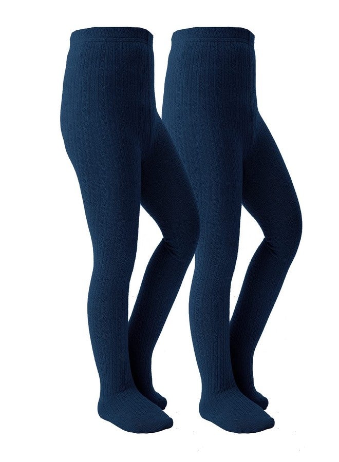 Marchare Baby Girls Tights Thick Cable Knit Solid Seamless Leggings Winter Warm Stockings For Toddler Girls Navy 2 Pack 6-8 Years - Image 1