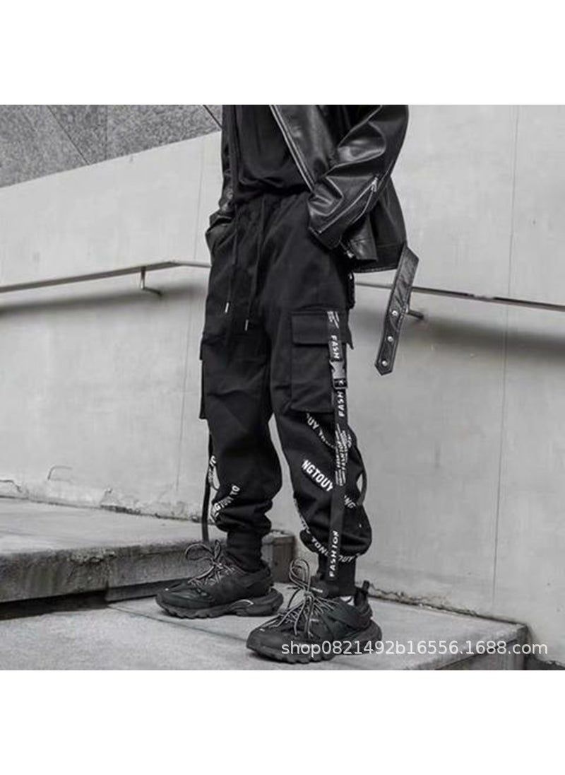 Generic - Trendy Brand Cargo Pants with Ankle Straps for Men Ring six with black (twill) - Image 1