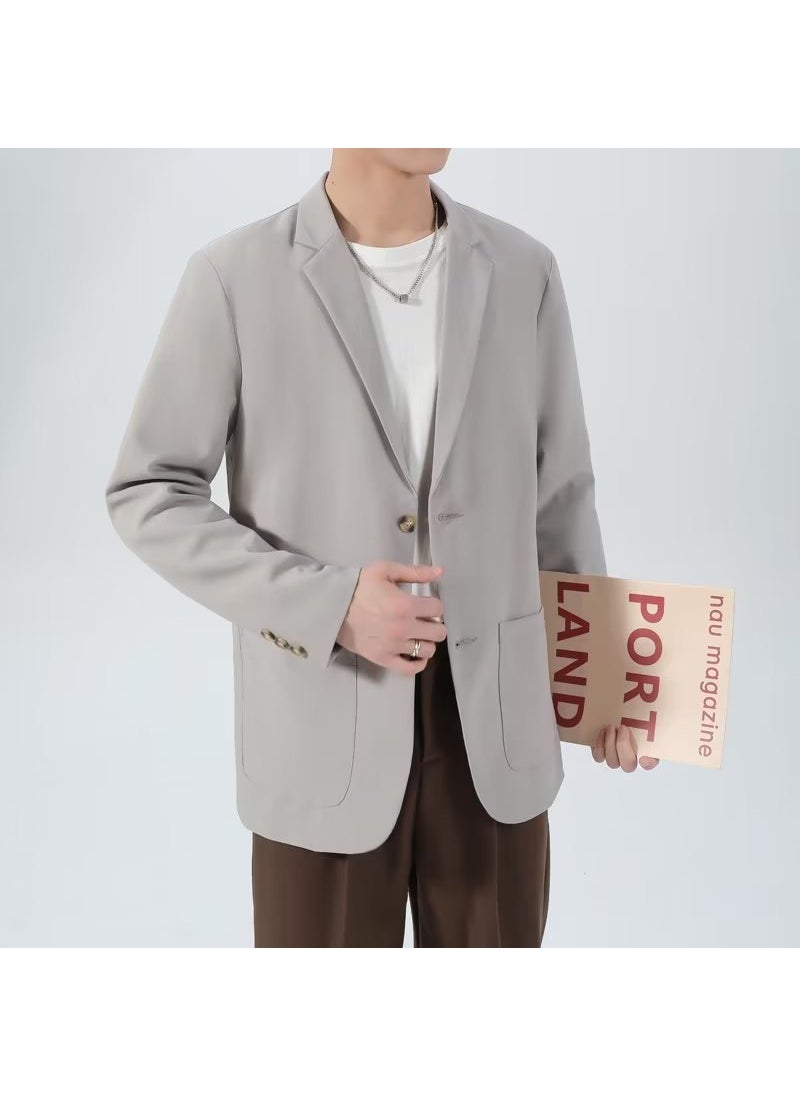 Generic Casual Trendy Korean Style Mens Blazer Summer Lightweight Black Western-style Business Suit For Men Fashionable Ins Clothes Light gray 