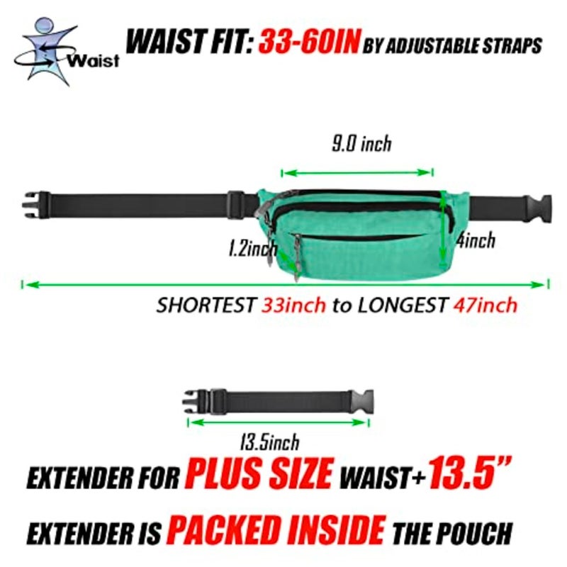 Fanny Pack Waist Packs with Extender for Men or Women, Medium Size Waist Pouch Bag Hip Pack with 3-Zipper Pockets Adjustable Straps for Casual Travel Hiking Jogging Outdoor Sports - Image 4