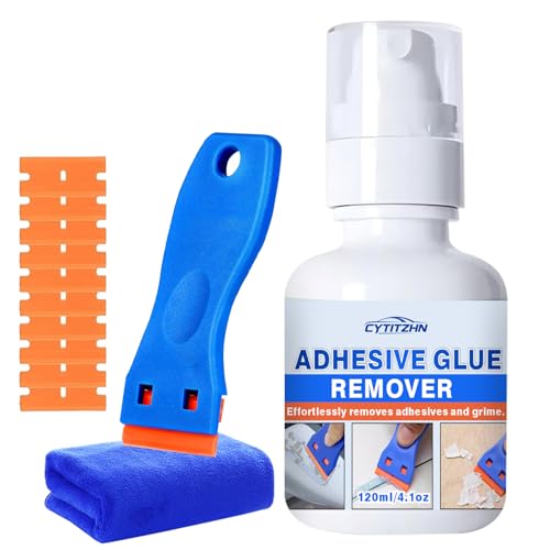 CYTITZHN Adhesive Remover Sticker Remover for Cars MultiSurface Formula Safely Removes Stickers Decals Tape Residue from Car Glass Tile Includes Scraper Towel 41oz120ml - Image 1