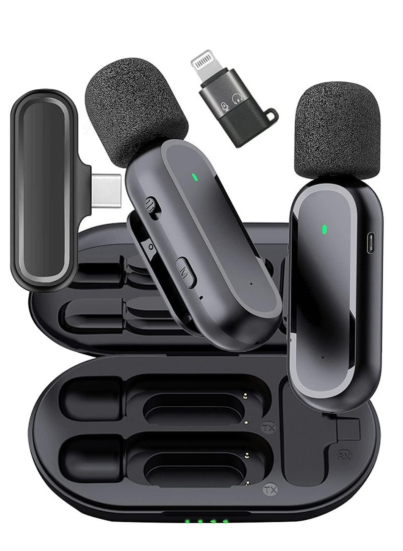 Mi techo Dual Wireless Microphone for Android Type C-Lavalier Lapel Mics for Vlog Mike Clip On Wireless Phone Microphone for Video Recording Interview Include Lighting OTG Connector - Image 1