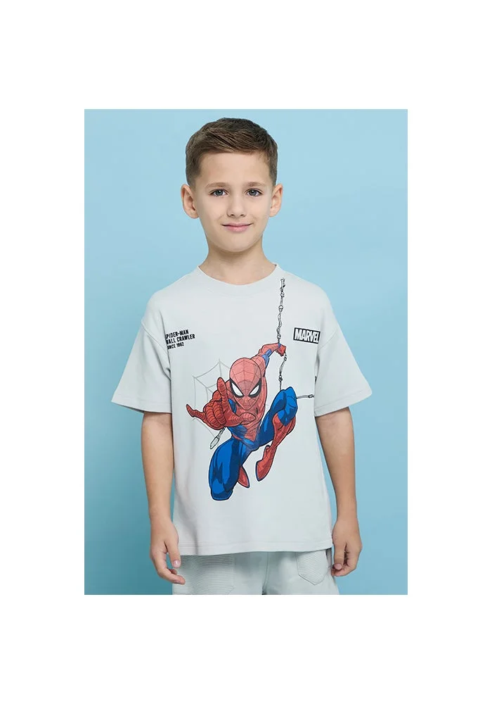 أر أند بي Spider-Man Print T-Shirt with Crew Neck and Short Sleeves