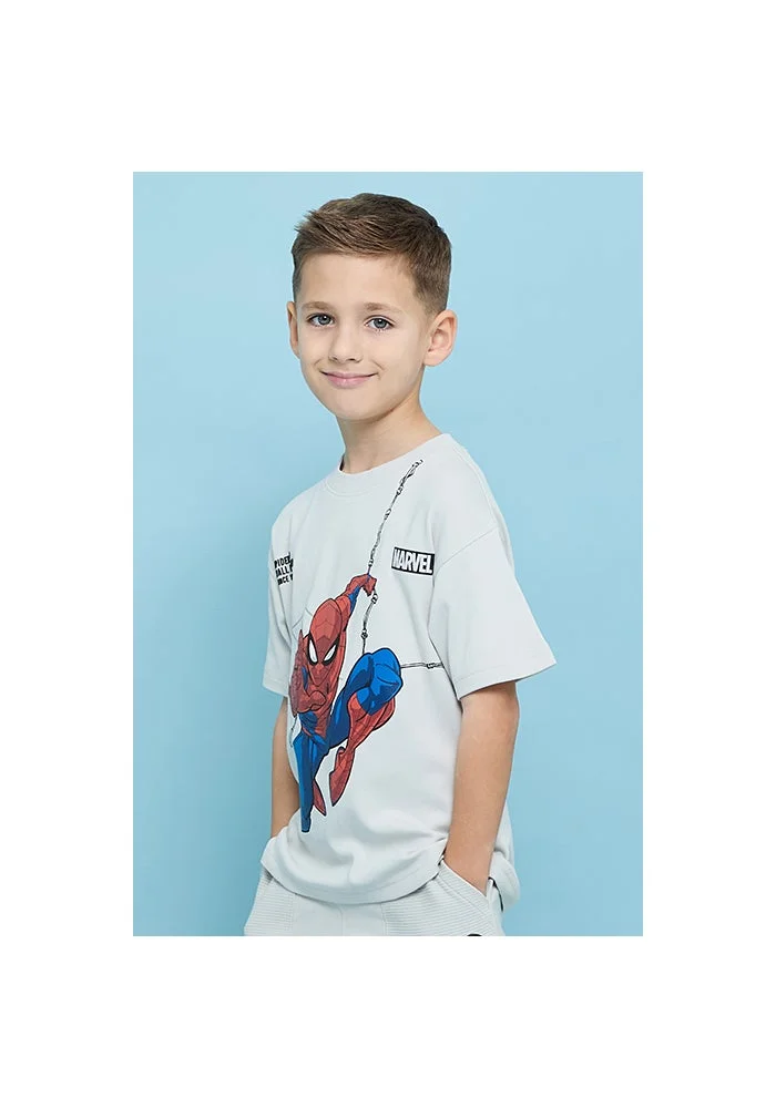 أر أند بي Spider-Man Print T-Shirt with Crew Neck and Short Sleeves