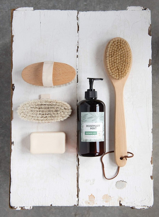 Creative Co-Op Wood Bath Leather Tie Brush, Brown - Image 2