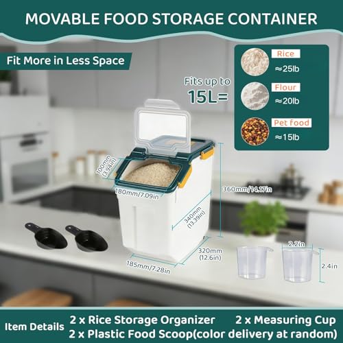 Saim Flour Storage Container Bin 25lbs (2 Pack), BPA Free Rice & Food Dispenser with Lid, Measuring Cup & Scoop - Kitchen Pantry Organizer for Grain, Cereal, Dog Food, Baking Supplies - Dark Blue - Image 2