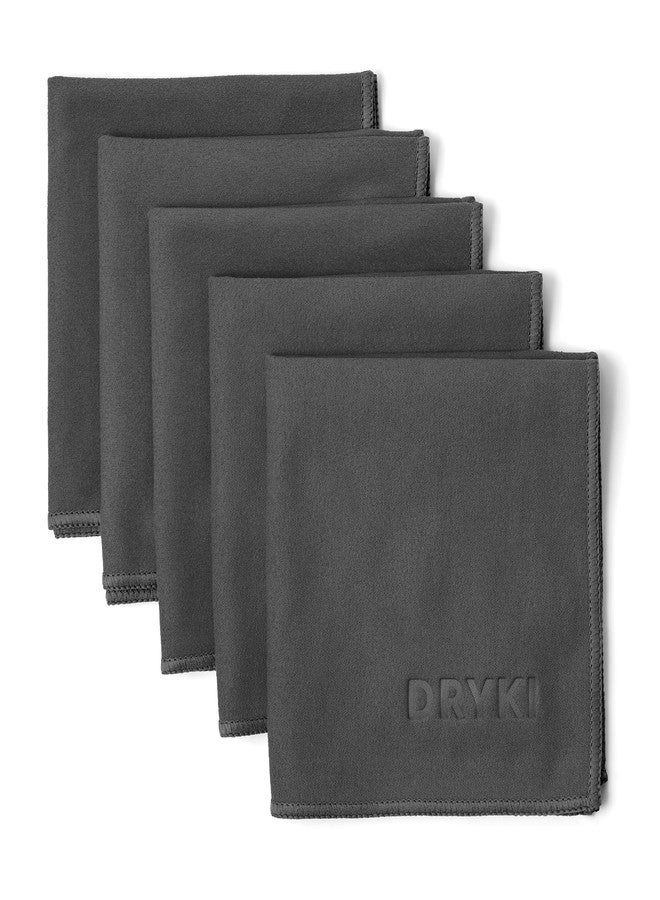 DRYKI مناديل DRYKI الماصة للعرق - مناشف العرق الأصلية بحجم الجيب - مناشف عرق سريعة الجفاف من الألياف الدقيقة للوجه واليدين والجسم - للرجال والنساء - للصالة الرياضية والرياضة والعمل (رمادي داكن: عبوة من 5 قطع) - Image 1