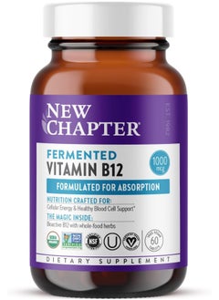 New Chapter Vitamin B12, Fermented Vitamin B12 1,000 Mcg, Organic, One Daily With Whole-Food Herbs + Adaptogenic Maca For Natural Energy + Healthy Blood Cells, 100% Vegan, Gluten-Free - 60 Count  - Image 1