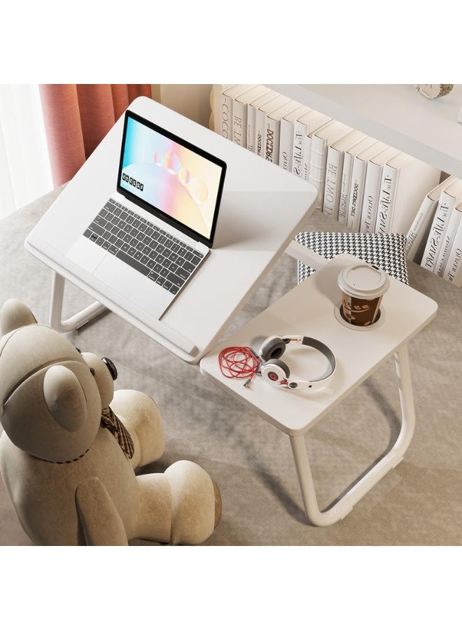 MostNow Foldable Laptop Desk, Bed Desk, Adjustable Height Tilt Lap Desk, Non-slip Table for Computer and Writing, PC Tray Table with Cup Holder for Sofa. (White) - Image 4