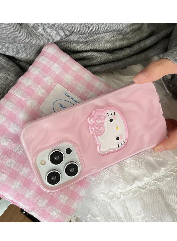 NIBEMINENT Pleated Kitten Cat Protective TPU Case Cover For iPhone 15, Pink