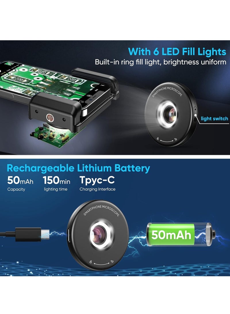 SYOSI Phone Macro Lens, 100X Microscope for AndroidiPhone Micro Camera with LED Light CPL Handheld Pocket, Compatible with Smartphone Accessories Macro Focus Glass for Gift. - Image 4