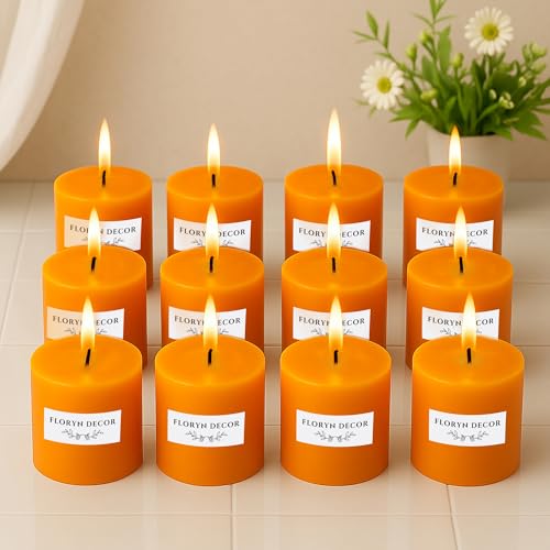 Floryn Decor Paraffin Wax Dripless Smokeless Odourless Pillar Candles, Burning Time- 30 Hours, Set of 12, Size- 2 by 2 inches | Scent- Jasmine - Image 1