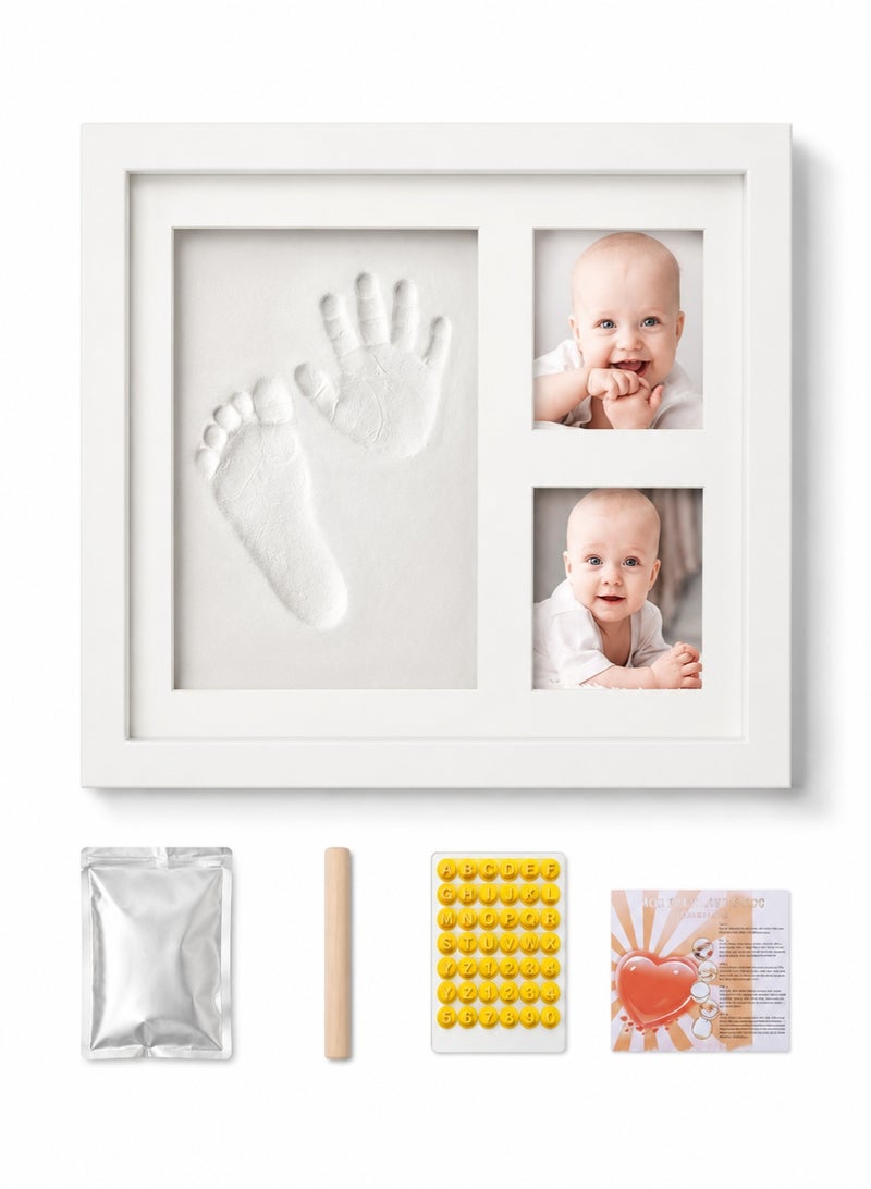 ELLEGLAM Baby Hand & Footprint Keepsake Kit, Air-Dry Clay Newborn Handprint Frame with Photo Display, DIY Baby Memory Frame, Baby Shower Gift for New Moms & Nursery Decor – Fresh White - Image 1