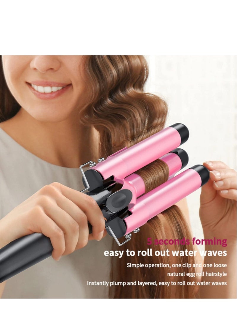 Pink 3-Barrel Curling Iron - 1-Inch Triple Barrel Hair Waver for Mermaid Waves, Adjustable Temperature Ceramic Tourmaline Curler with Fast Heat-Up - Image 4