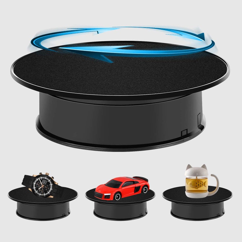 Inovat Upgrade 8 UltraQuiet Motorized Rotating Display Stand for Video Photography Products Display 360 Degree Black Velvet Rotating Turntable for Jewelry 3D Models Battery Operated 10LB LOAD