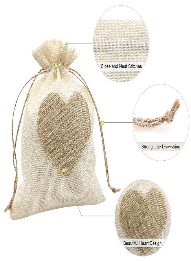 SumDirect Heart Burlap Bags with Drawstring - 36Pcs 5x7Inch Beige Small Linen Gift Pouch for Wedding, Baby shower Favor Gift Bags - Image 3