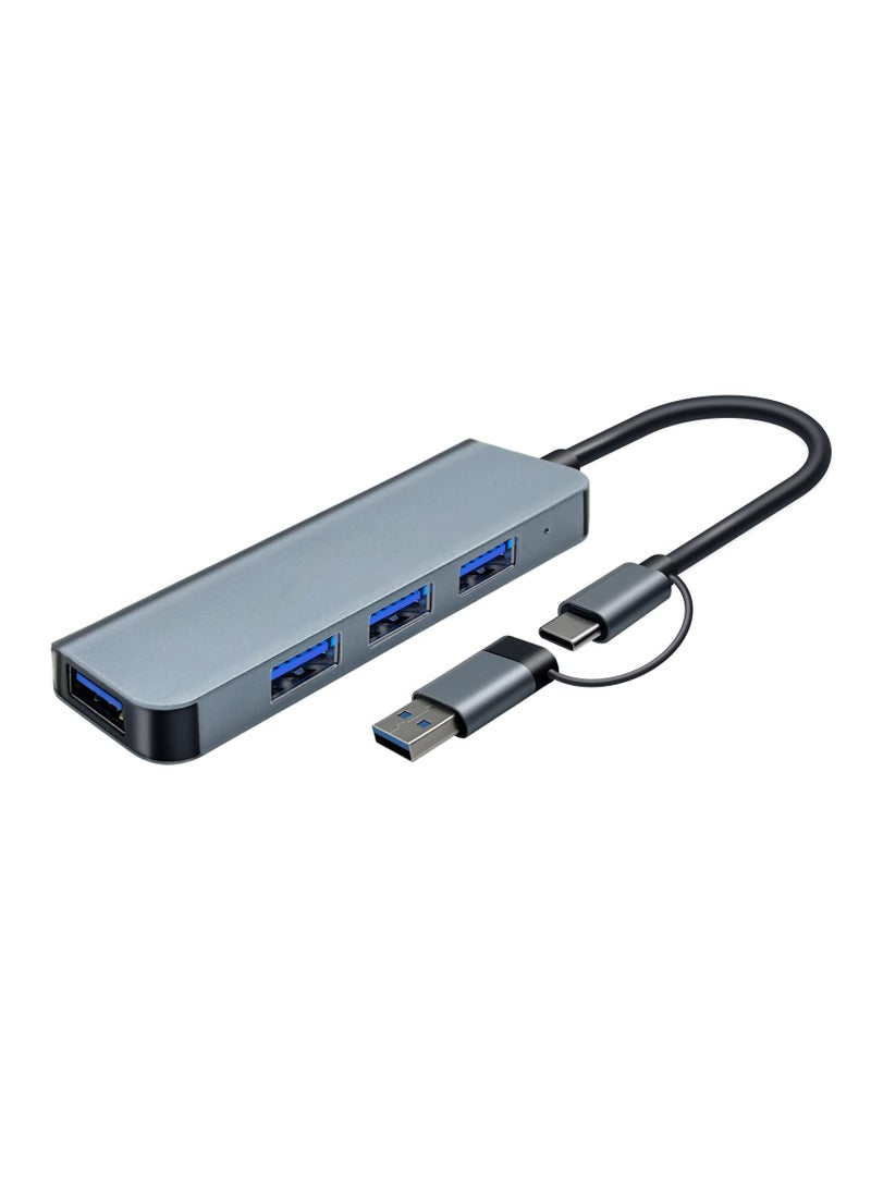 SYOSI Ultra Slim USB Hub with 4 Ports, Double Adapter USB C to USB 3.0 and 2.0, Aluminum Alloy USB Splitter, Extender for Desktop Computer, PC, Mobile Phone, and Type C and USB Devices - Image 1