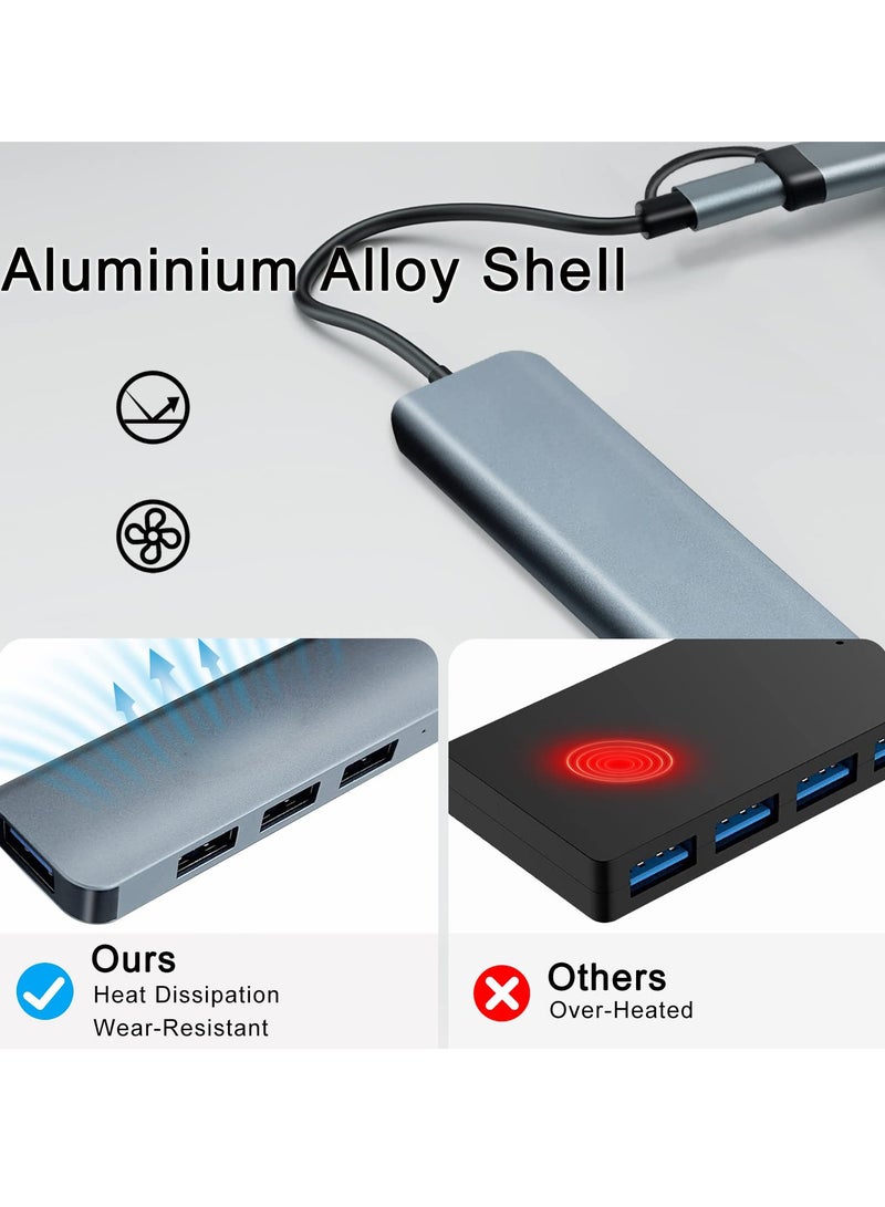 SYOSI Ultra Slim USB Hub with 4 Ports, Double Adapter USB C to USB 3.0 and 2.0, Aluminum Alloy USB Splitter, Extender for Desktop Computer, PC, Mobile Phone, and Type C and USB Devices - Image 3