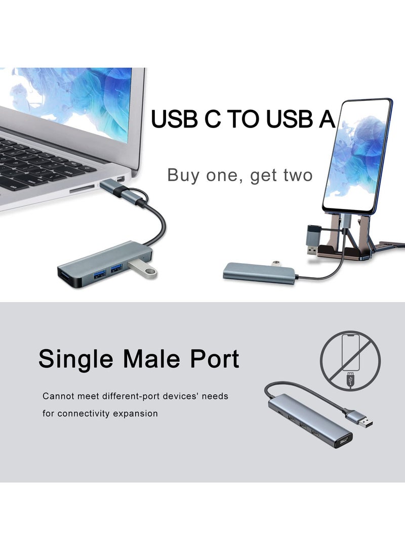 SYOSI Ultra Slim USB Hub with 4 Ports, Double Adapter USB C to USB 3.0 and 2.0, Aluminum Alloy USB Splitter, Extender for Desktop Computer, PC, Mobile Phone, and Type C and USB Devices - Image 2