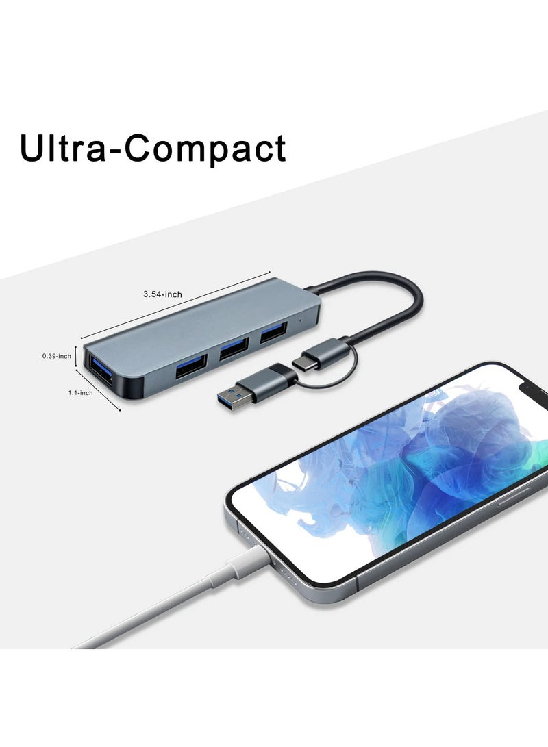 SYOSI Ultra Slim USB Hub with 4 Ports, Double Adapter USB C to USB 3.0 and 2.0, Aluminum Alloy USB Splitter, Extender for Desktop Computer, PC, Mobile Phone, and Type C and USB Devices - Image 5