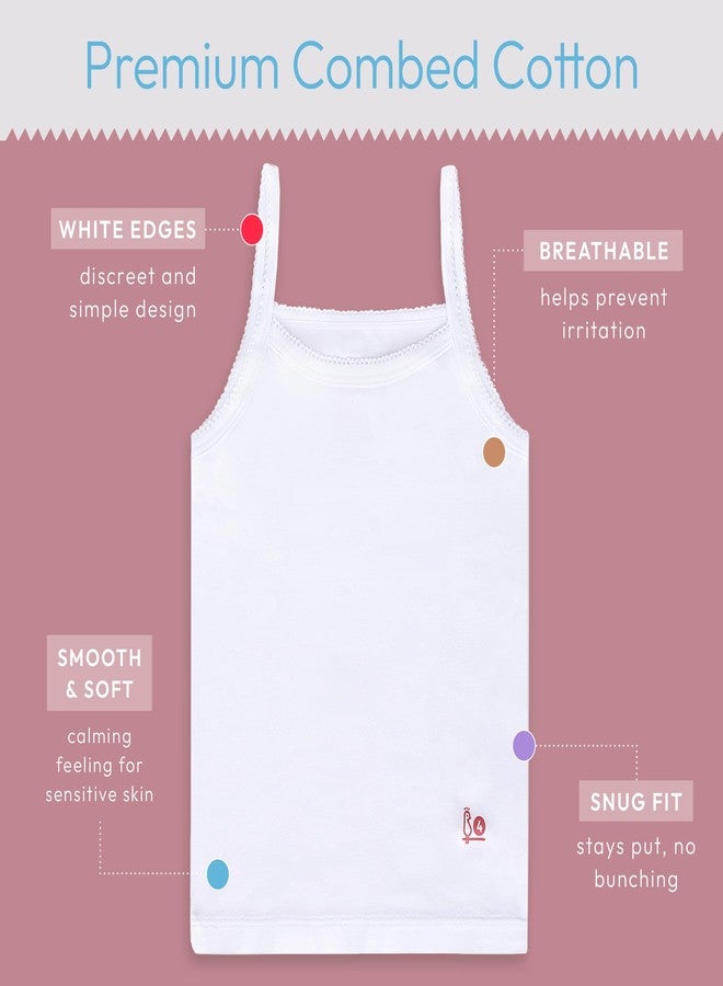 Feathers Girls Undershirts Tagless Camisoles - 5 pk Super Soft Cotton Cami Girls Tank Tops (Size 2, White) - Image 2