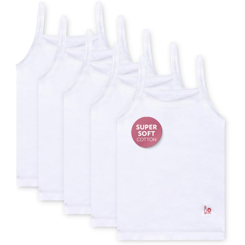 Feathers Girls Undershirts Tagless Camisoles - 5 pk Super Soft Cotton Cami Girls Tank Tops (Size 2, White) - Image 1
