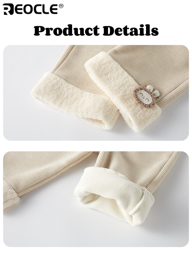 ريوكل بنطال فتيات مبطن بالفانيلا بتصميم بحاشية عريضة ودفء فاخر، سراويل عادية بتناسب فضفاض للارتداء في الخريف والشتاء - Image 5