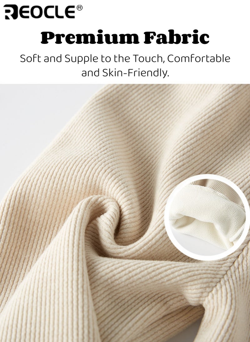 ريوكل بنطال فتيات مبطن بالفانيلا بتصميم بحاشية عريضة ودفء فاخر، سراويل عادية بتناسب فضفاض للارتداء في الخريف والشتاء - Image 4