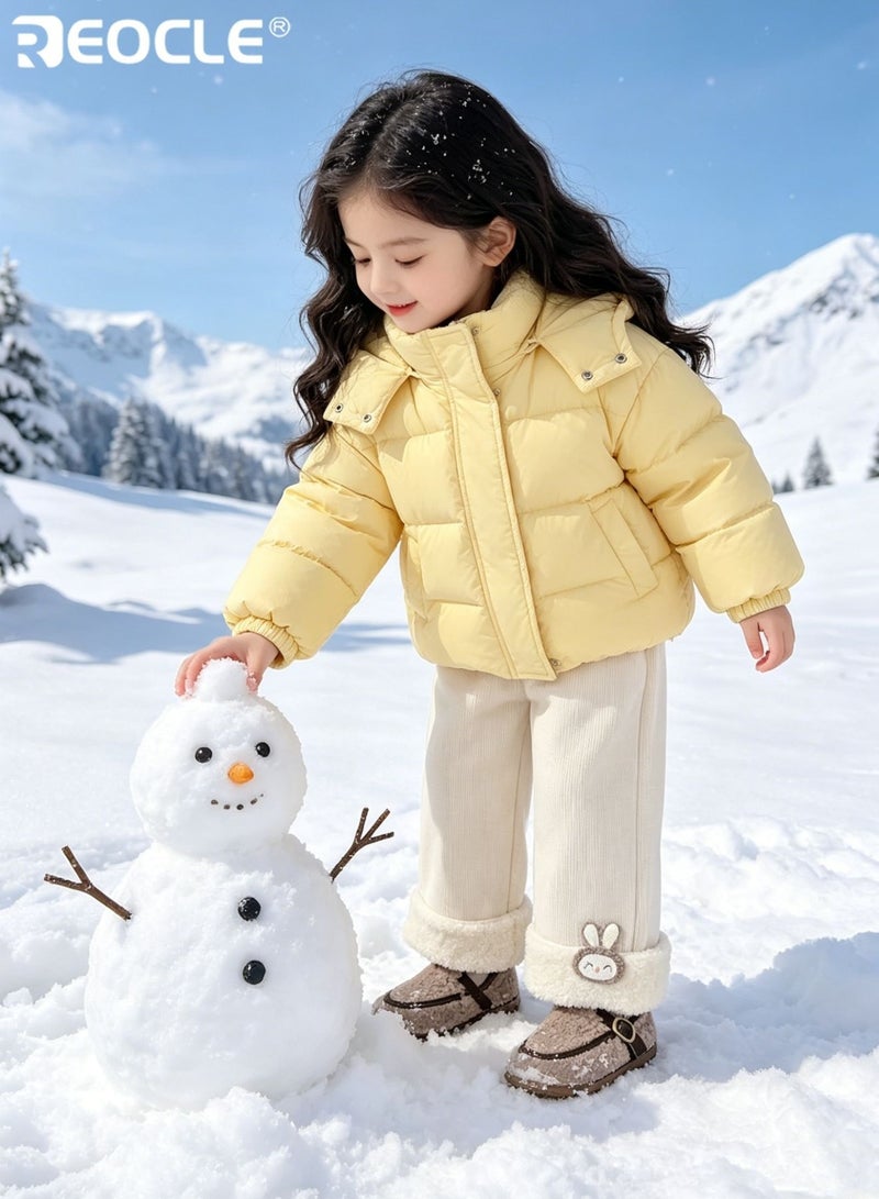 REOCLE Girl's Fleece-Lined Pants with Wide Leg Design and Plush Warmth Casual Trousers with Loose Fit for Autumn Winter Wear - Image 2