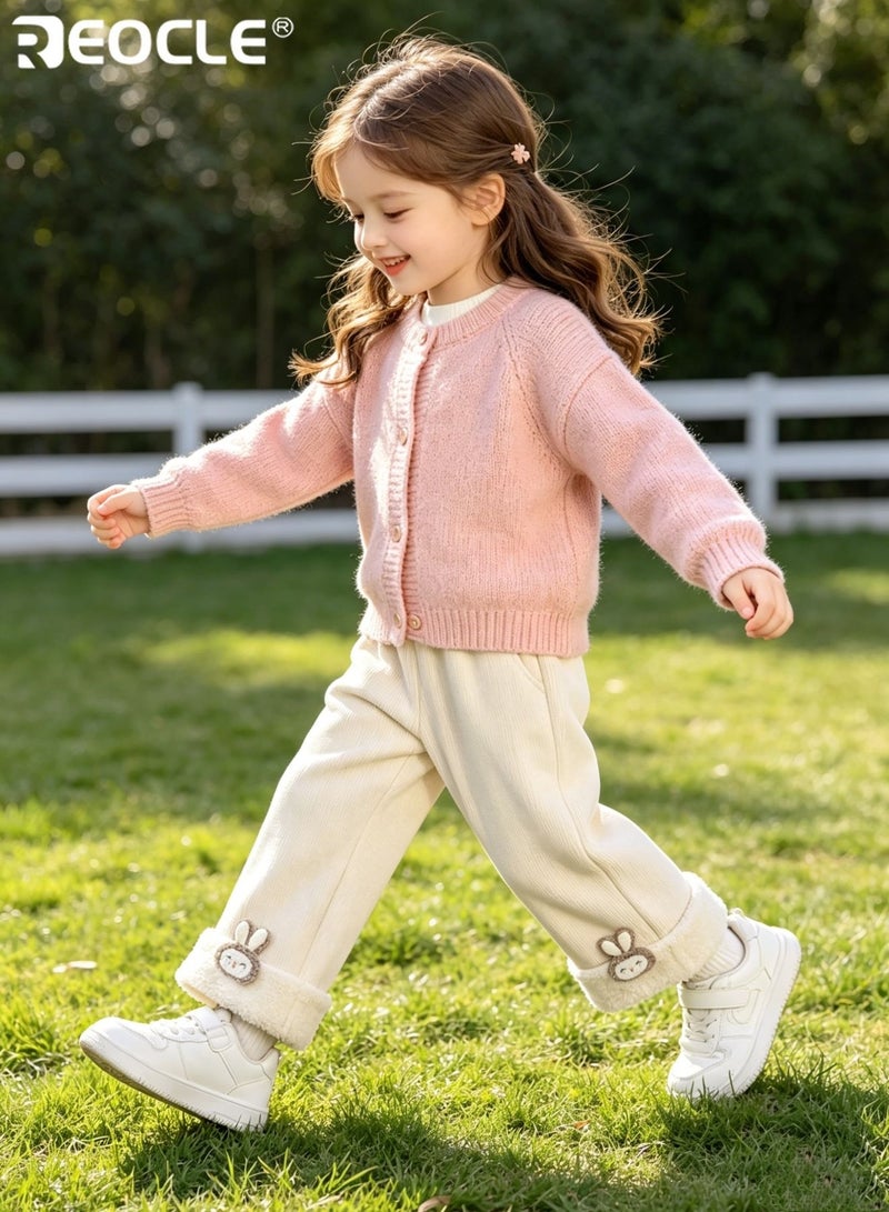 REOCLE Girl's Fleece-Lined Pants with Wide Leg Design and Plush Warmth Casual Trousers with Loose Fit for Autumn Winter Wear - Image 4