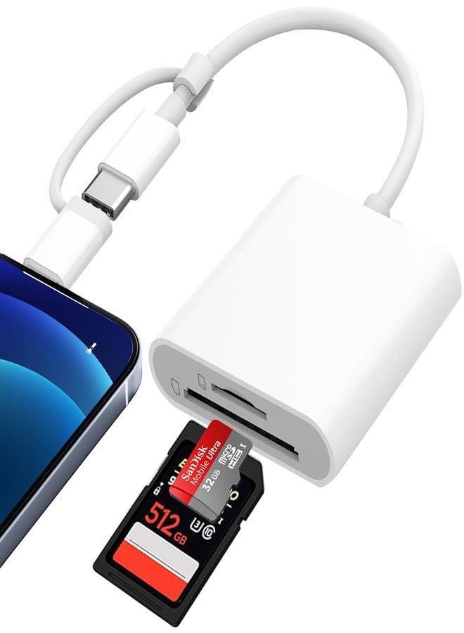 قارئ بطاقات SD لأجهزة iPhone و iPad و Mac، موصل مزدوج (Lightning و USB-C)، قارئ بطاقات ذاكرة، محول بطاقات SD لأجهزة iPhone، يدعم بطاقات SD/Micro SD، عارض بطاقات الكاميرات الرقمية لأجهزة iPhone، التوصيل والتشغيل - Image 1