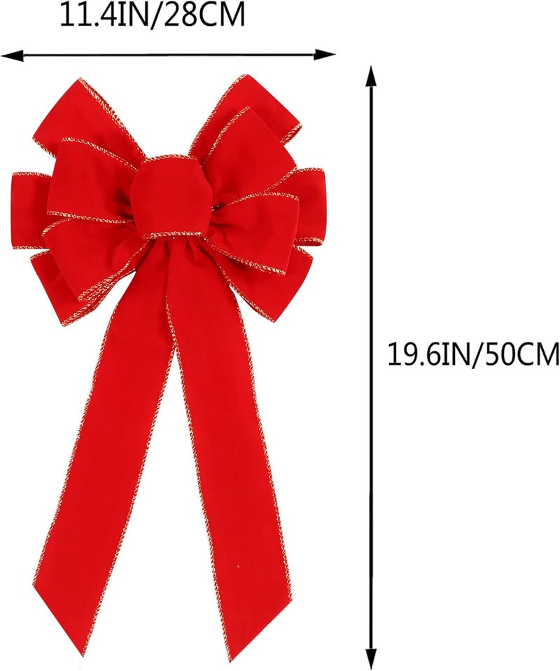 Hongsome 2 Pack Red Christmas Bows Outdoor Decorations,12”x20” Large Christmas Tree Topper Bow, Velvet Wreath Bow with Glitter Gold Edge for Xmas Home Front Door Decor - Image 2