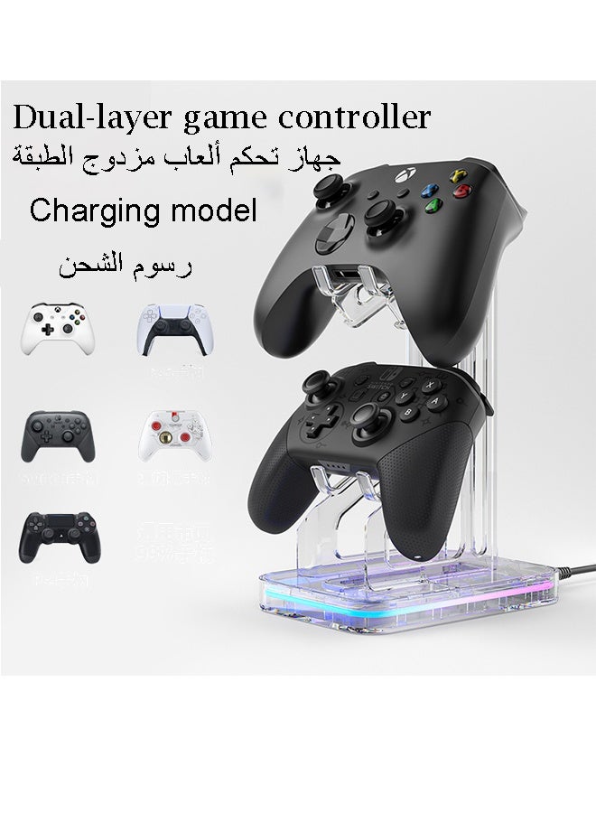 كيلا حامل جهاز التحكم في الألعاب قابل للشحن حامل جهاز التحكم في الألعاب الأكريليكي ثنائي الطبقات PS5/Xbox ONE/Switch حامل جهاز التحكم في الألعاب ملحقات الألعاب حامل سماعات رأس شفاف ومتين ومقاوم للانزلاق قابل لإعادة الشحن - Image 1
