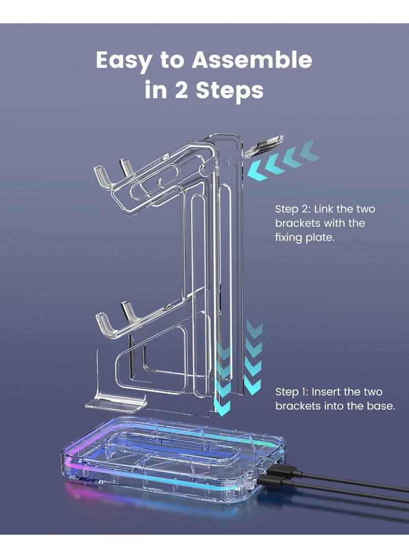 كيلا حامل جهاز التحكم في الألعاب قابل للشحن حامل جهاز التحكم في الألعاب الأكريليكي ثنائي الطبقات PS5/Xbox ONE/Switch حامل جهاز التحكم في الألعاب ملحقات الألعاب حامل سماعات رأس شفاف ومتين ومقاوم للانزلاق قابل لإعادة الشحن - Image 3