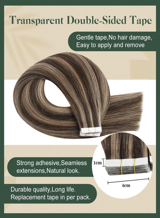 Ugeat Tape in Hair Extensions Human Hair Highlights Human Hair Tape in Extensions Dark Brown Mix Caramel Blonde Highlights Tapes in Extension for Short Hair 12 Inch 20Pcs 30G - Image 3