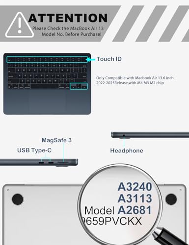 PHOCAR Ultra Clear Case for MacBook Air 13.6 Inch (2022–2025), Compatible with M4/M3/M2 Models A3240/A3113/A2681, Anti-Yellow Protective Cover with Keyboard Cover, Screen Protector & Mouse Pad - Image 2