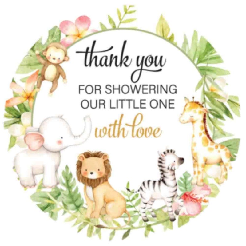 19 Inch Thank You Stickers Baby Shower Party Favors Safari Animals 60 Labels