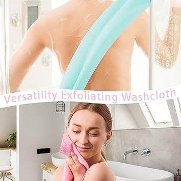 CANIPHA 4 Pcs Exfoliating Back Scrubber with HandlesNylon Back Exfoliator Extended Length Back Washers Stretchable Exfoliating Washcloth Pull Strap Shower Scrubber for Body Cleans Skin Massages - Image 2