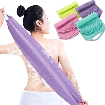 CANIPHA 4 Pcs Exfoliating Back Scrubber with HandlesNylon Back Exfoliator Extended Length Back Washers Stretchable Exfoliating Washcloth Pull Strap Shower Scrubber for Body Cleans Skin Massages - Image 1