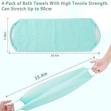 CANIPHA 4 Pcs Exfoliating Back Scrubber with HandlesNylon Back Exfoliator Extended Length Back Washers Stretchable Exfoliating Washcloth Pull Strap Shower Scrubber for Body Cleans Skin Massages - Image 4