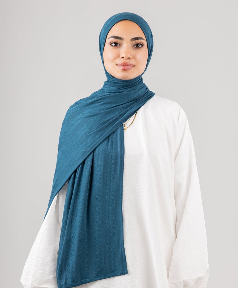 Luxurious Lycra Mist Kuwaiti Scarf — Teal Blue