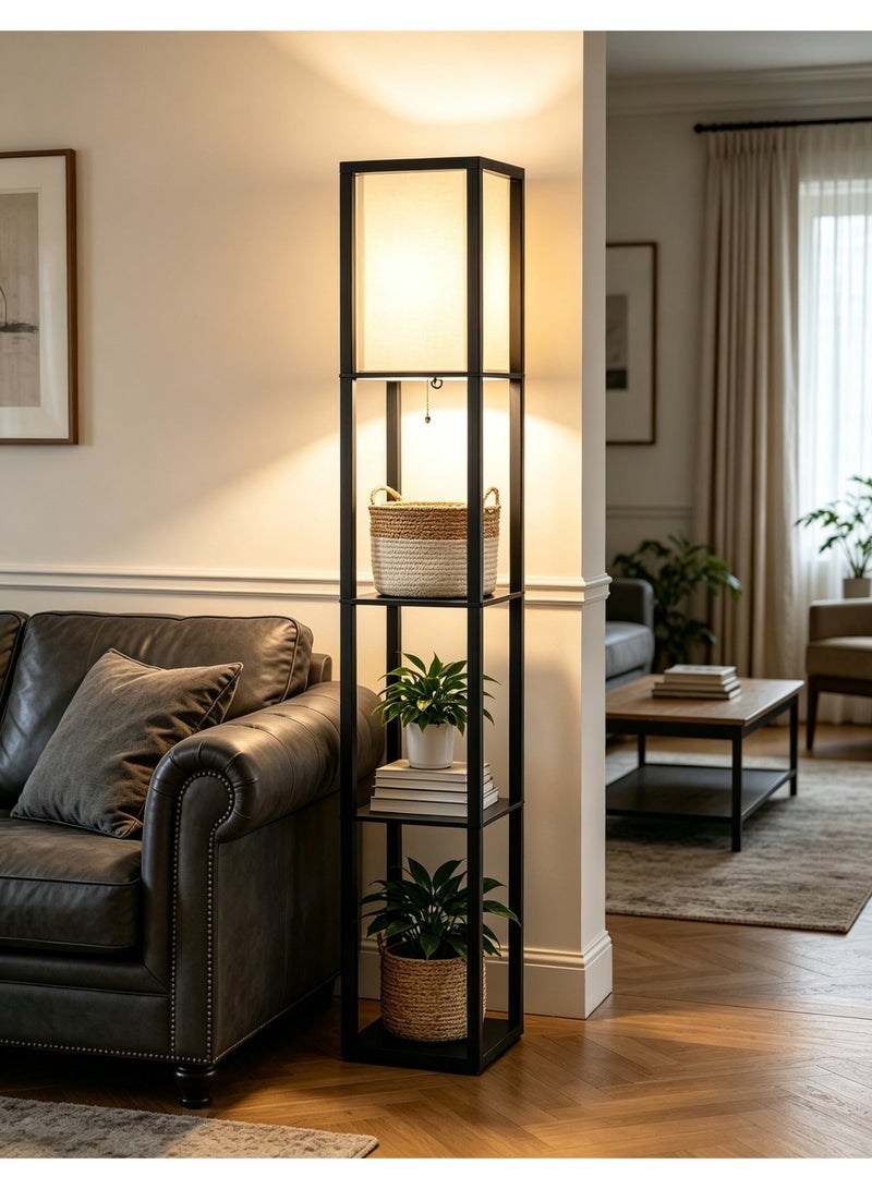 Glanfen Modern Floor Lamp with Shelves 3 Color Temperature Standing Lamp for Living Room Bedroom Office Home Decor Adjustable Lighting Black - Image 1