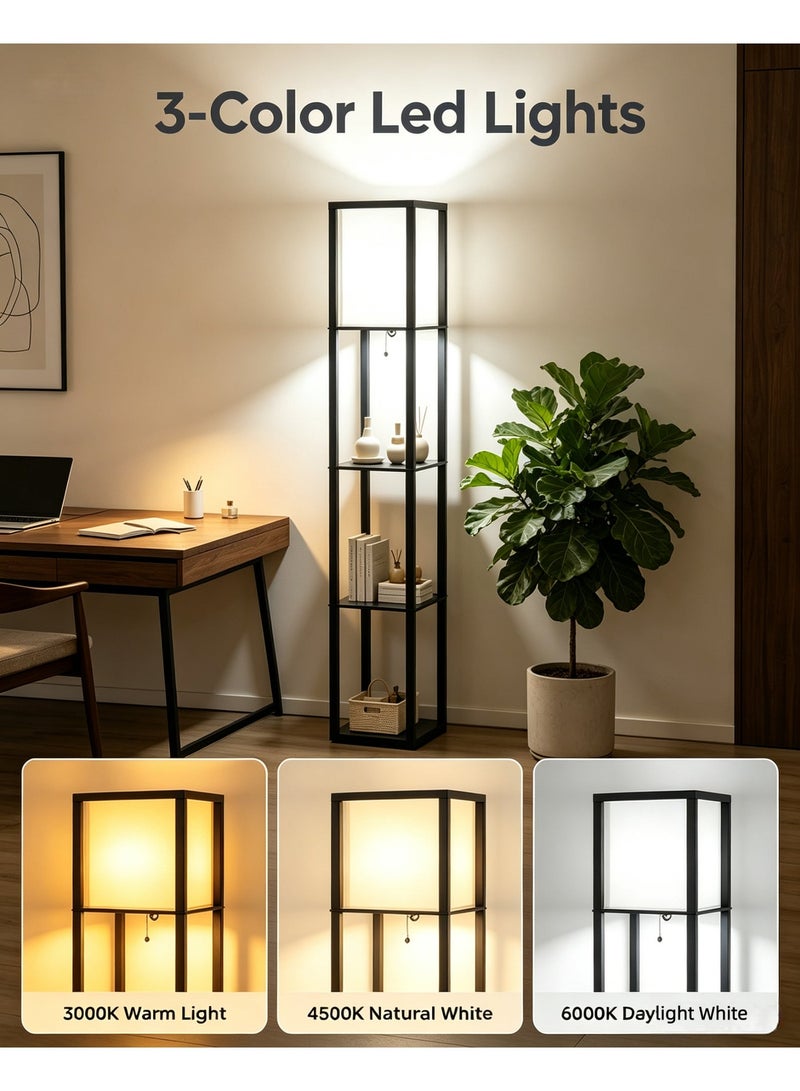 Glanfen Modern Floor Lamp with Shelves 3 Color Temperature Standing Lamp for Living Room Bedroom Office Home Decor Adjustable Lighting Black - Image 4