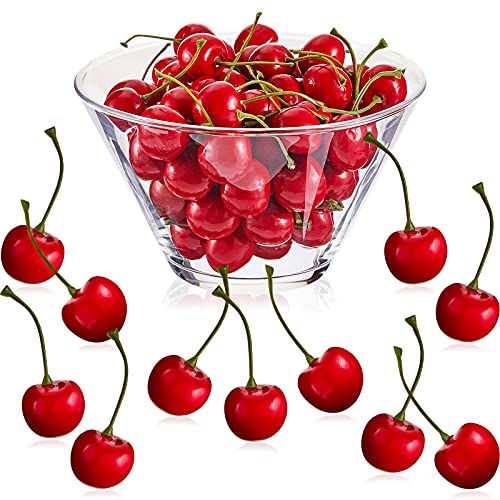 سكايليتي 50 قطعة كرز مزيف زينة فواكه صناعية حمراء نموذج كرز مزيف لتزيين الحفلات المنزلية خزانة المطبخ دعائم التصوير الفوتوغرافي تفضيلات معرفية