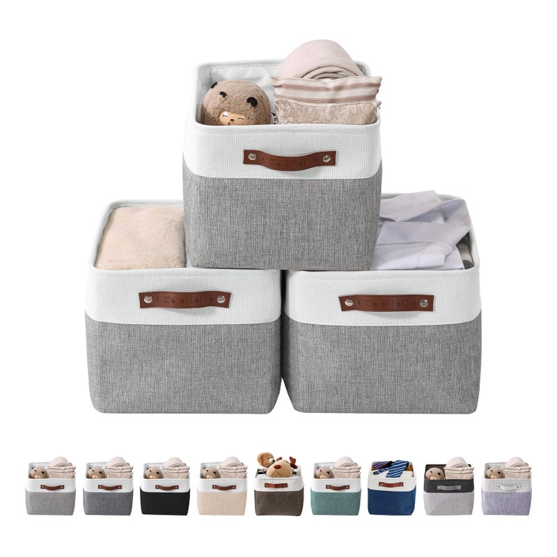 DECOMOMO Storage Baskets for Shelves - Fabric Storage Bins, Linen Closet Organizers and Storage (Grey & White, Large - 3 Pack) - Image 5