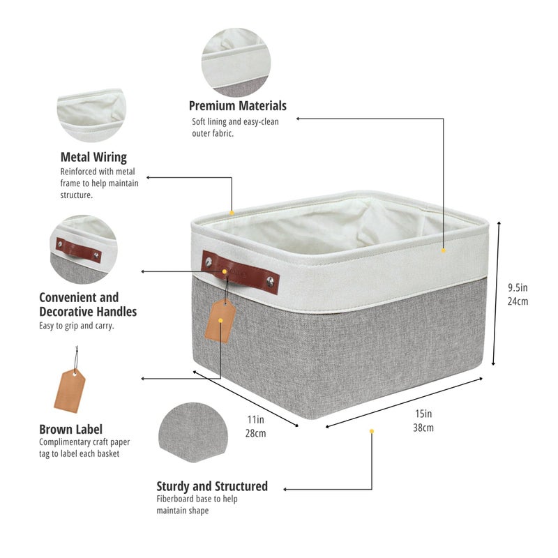 DECOMOMO Storage Baskets for Shelves - Fabric Storage Bins, Linen Closet Organizers and Storage (Grey & White, Large - 3 Pack) - Image 3